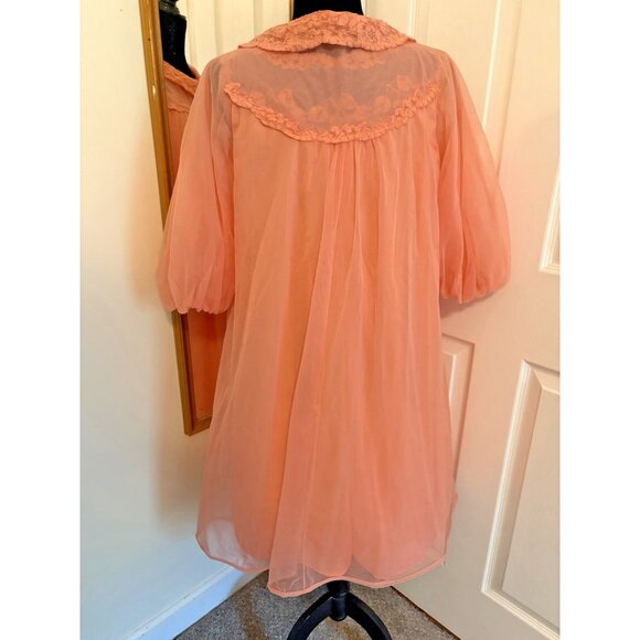 Vintage Gossard Artemis Coral Pink Peignoir Chiffon Nightgown & Robe Set Small - Picture 3 of 12